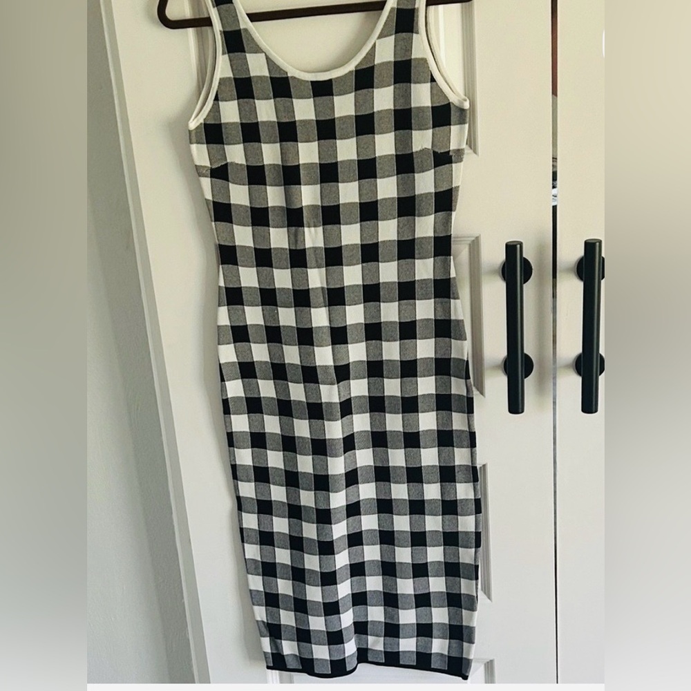 Anthropologie Endless Rose Black & White Checkered Tank Midi Dress size MED